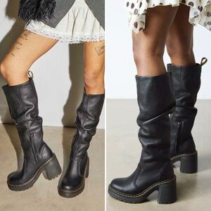 Dr. Martens KASEY black Virginia leather tall heeled Docs boots • size 11 • NIB
